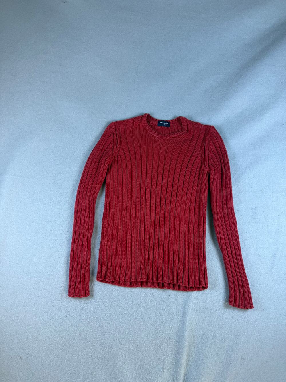 The Limited Sweater Womens S Red Crewneck Chunky Knit Ribbed Layering Pullover